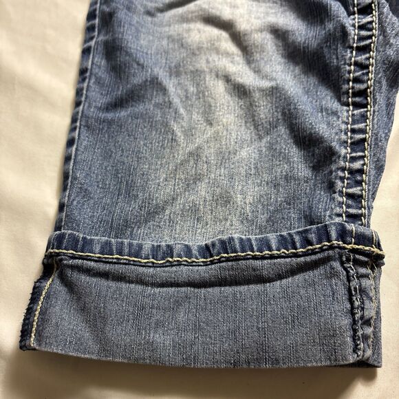 Denim Shorts Thick Stitch Flap Pockets  Embroidery Long  Western Cuffed BL - Picture 7 of 15